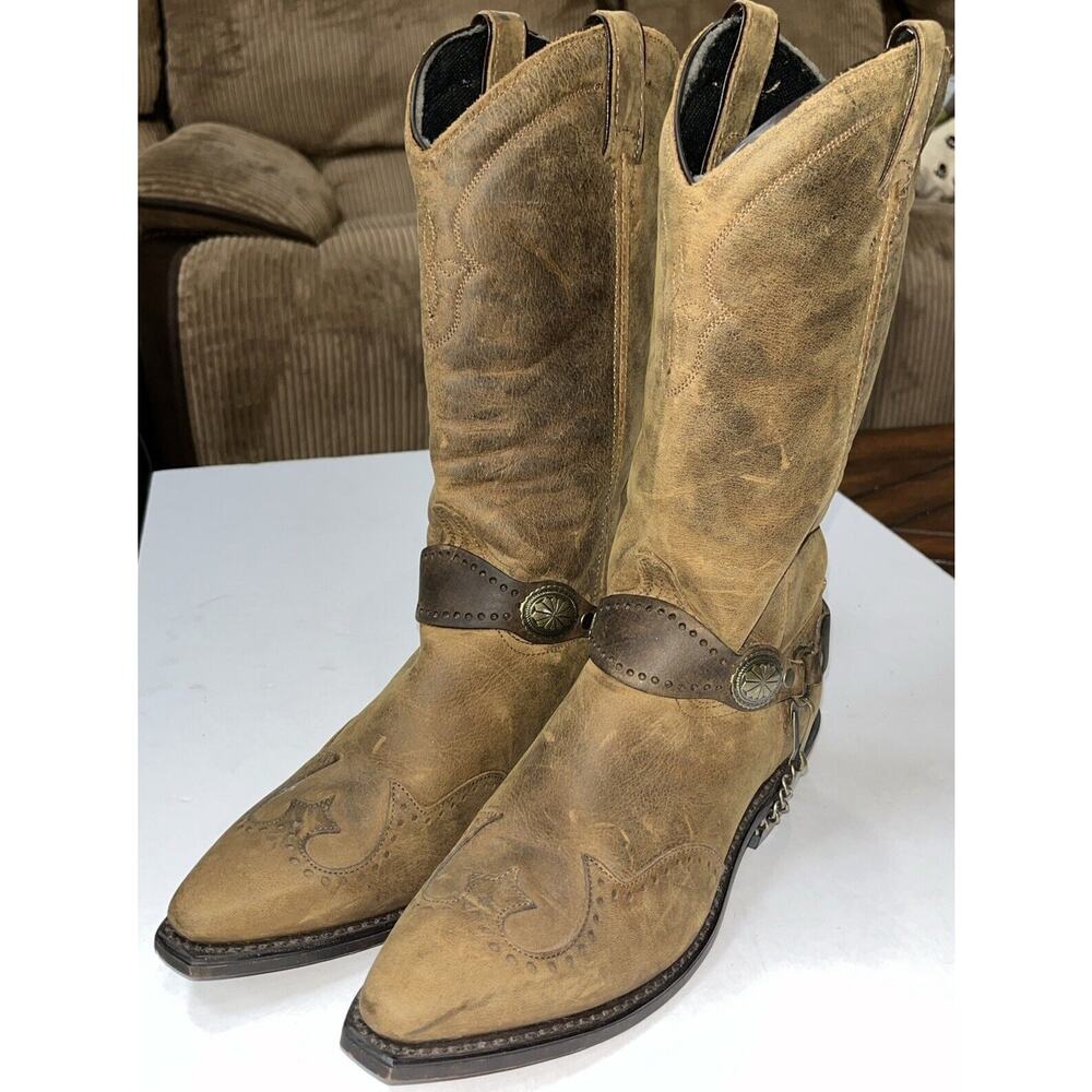 Women’s Brown Chain Leather‎ Snip Toe Boots Size 7.5